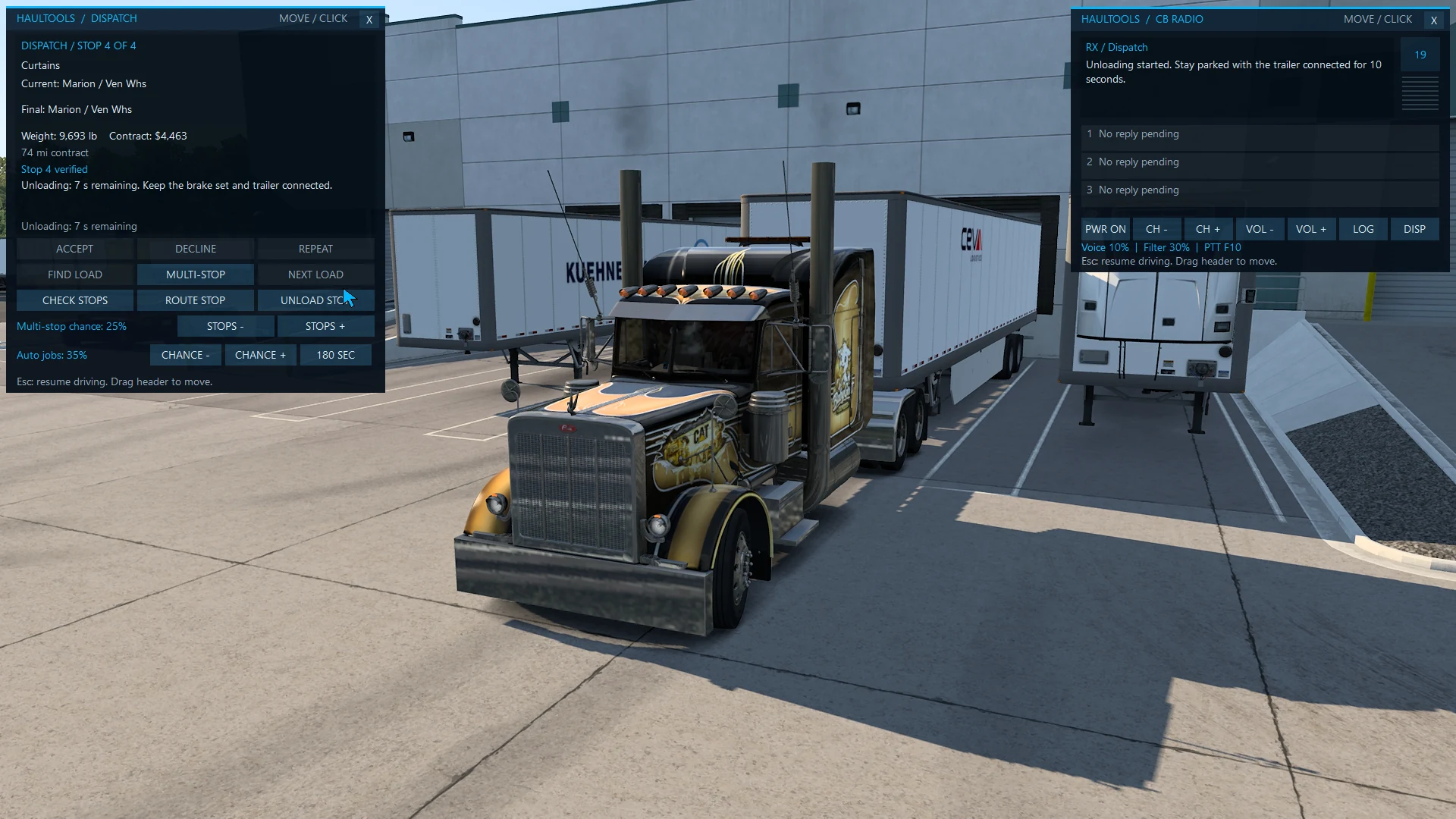 HaulTools dispatch and CB windows during a multi-stop route