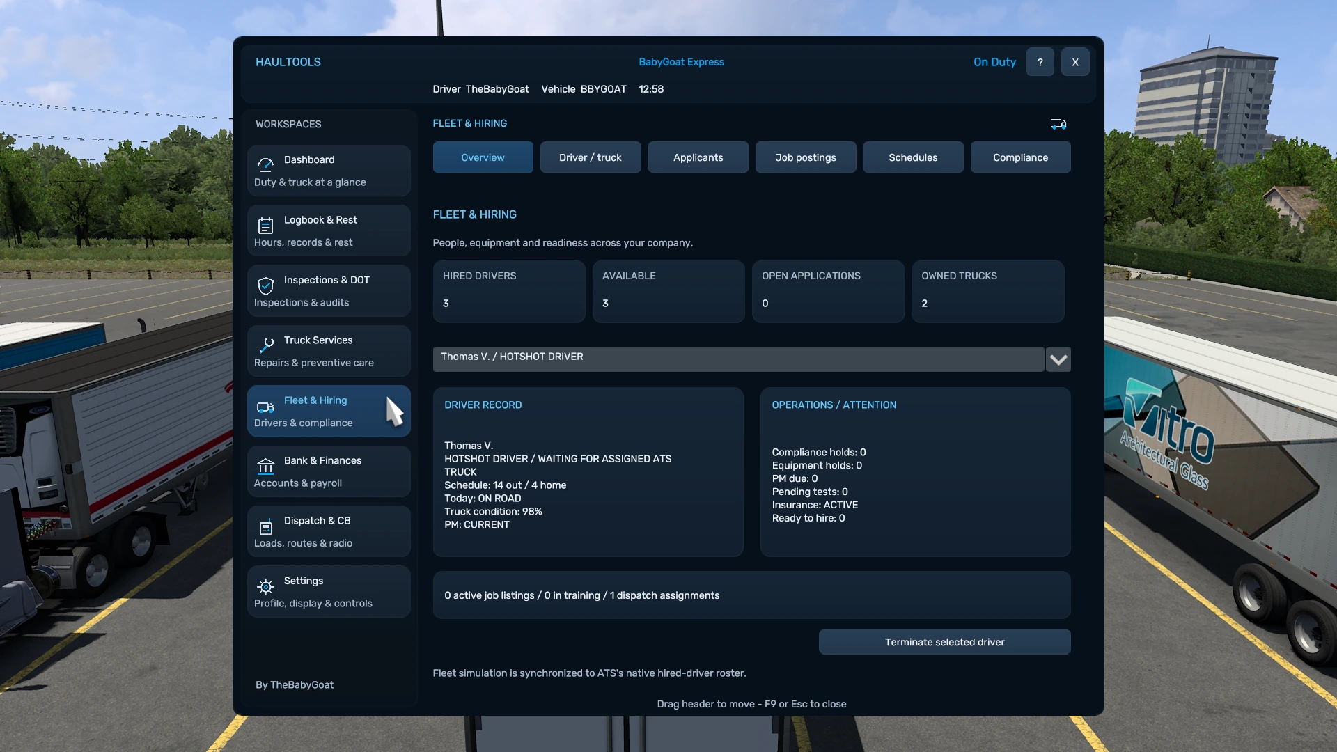 HaulTools Fleet and Hiring overview with company management sections