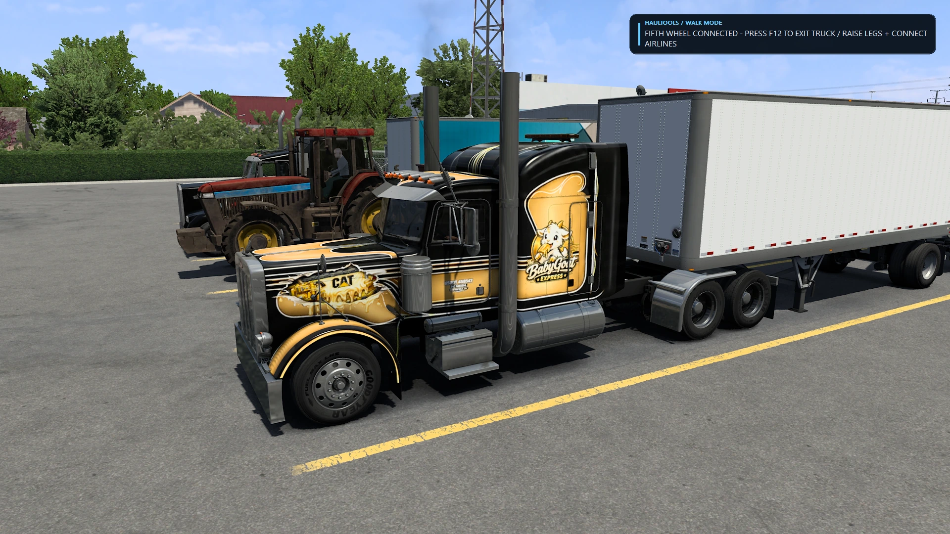 Truck mechanically coupled to the trailer with the HaulTools prompt to finish outside hookup service.